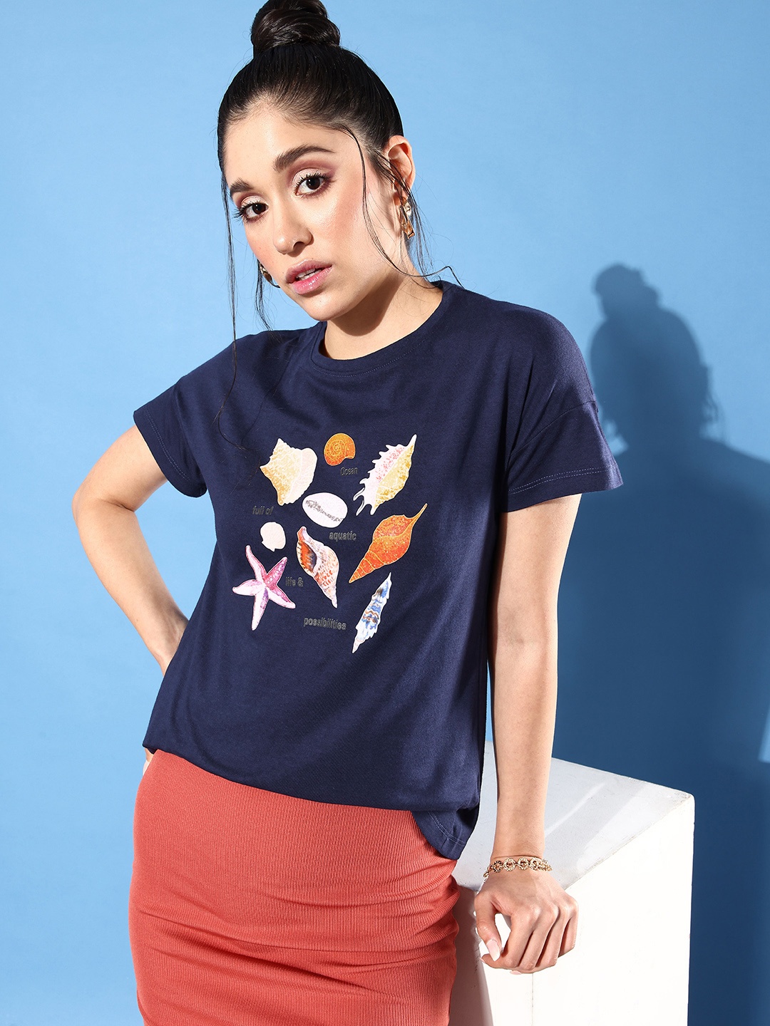 

Mast & Harbour Printed T-shirt, Navy blue