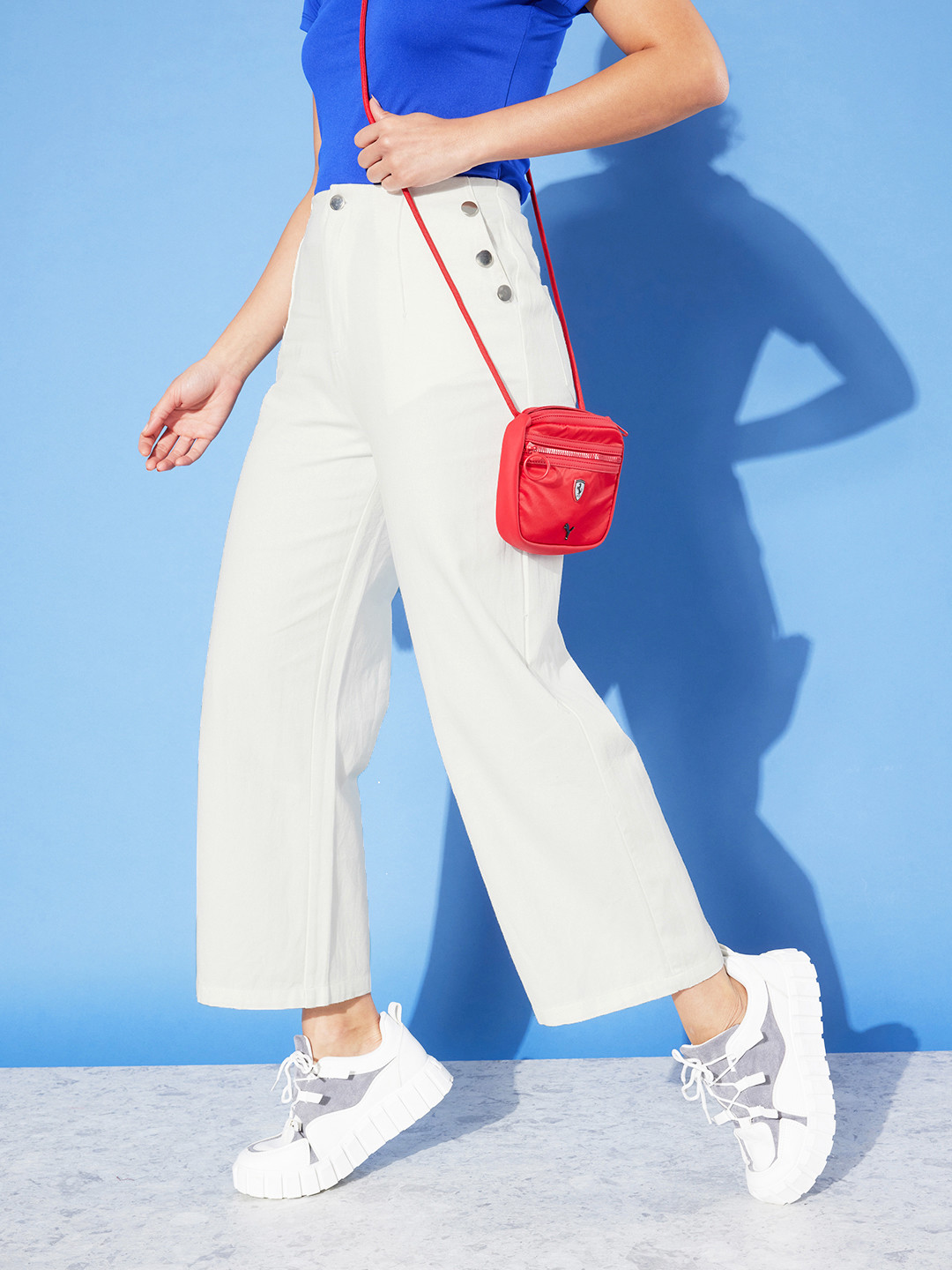

Mast & Harbour Women Cloud White Pleated Romance Ramble Wide Legs & Flared Trousers