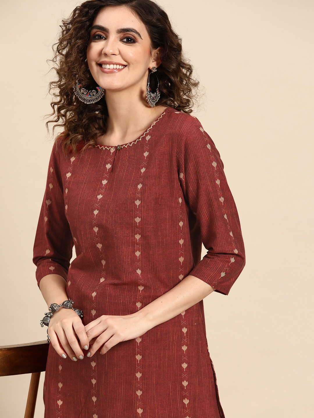 

Sangria Women Ethnic Motifs Printed Straight Kurta, Rust