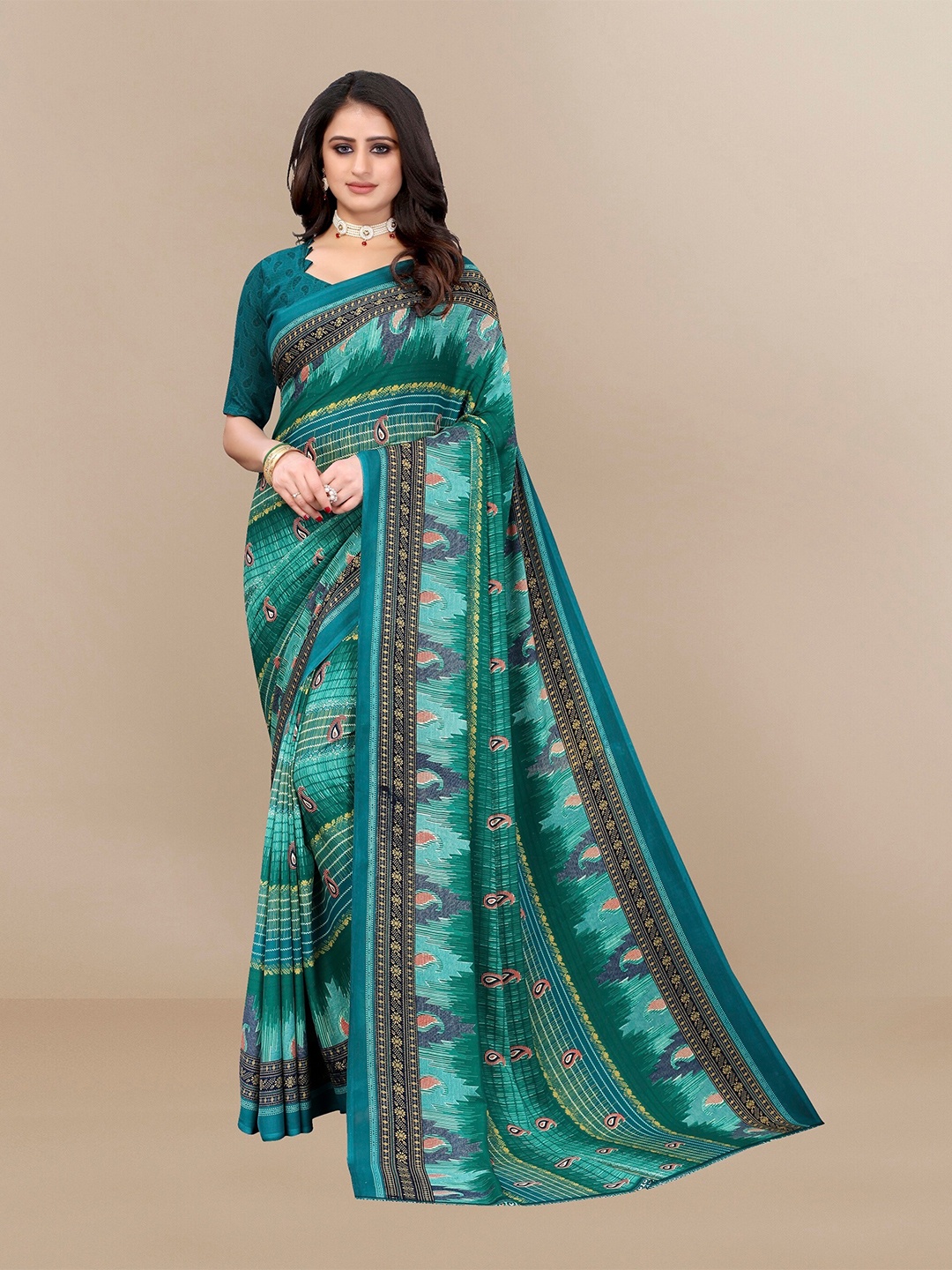 

Sidhidata Paisley Pure Georgette Bandhani Saree, Green