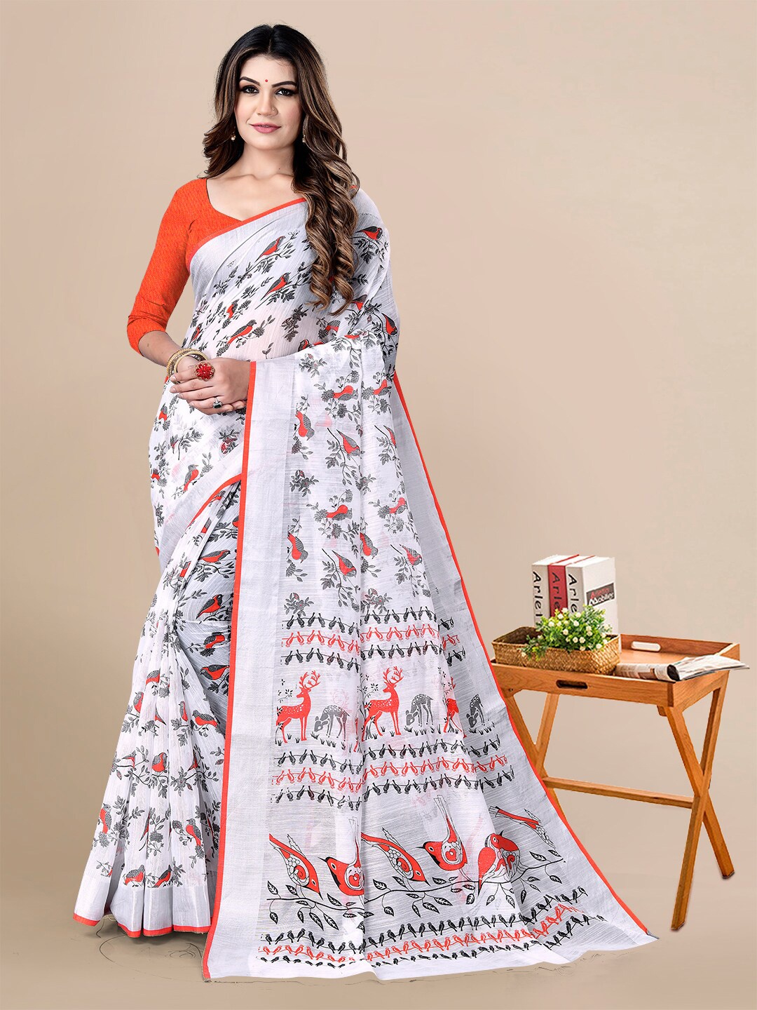 

Sidhidata Floral Pure Georgette Bandhani Saree, Orange