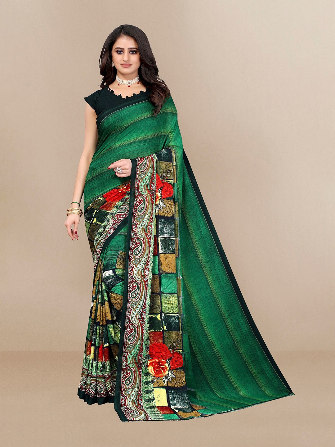 

Sidhidata Motifs Pure Georgette Bandhani Saree, Green