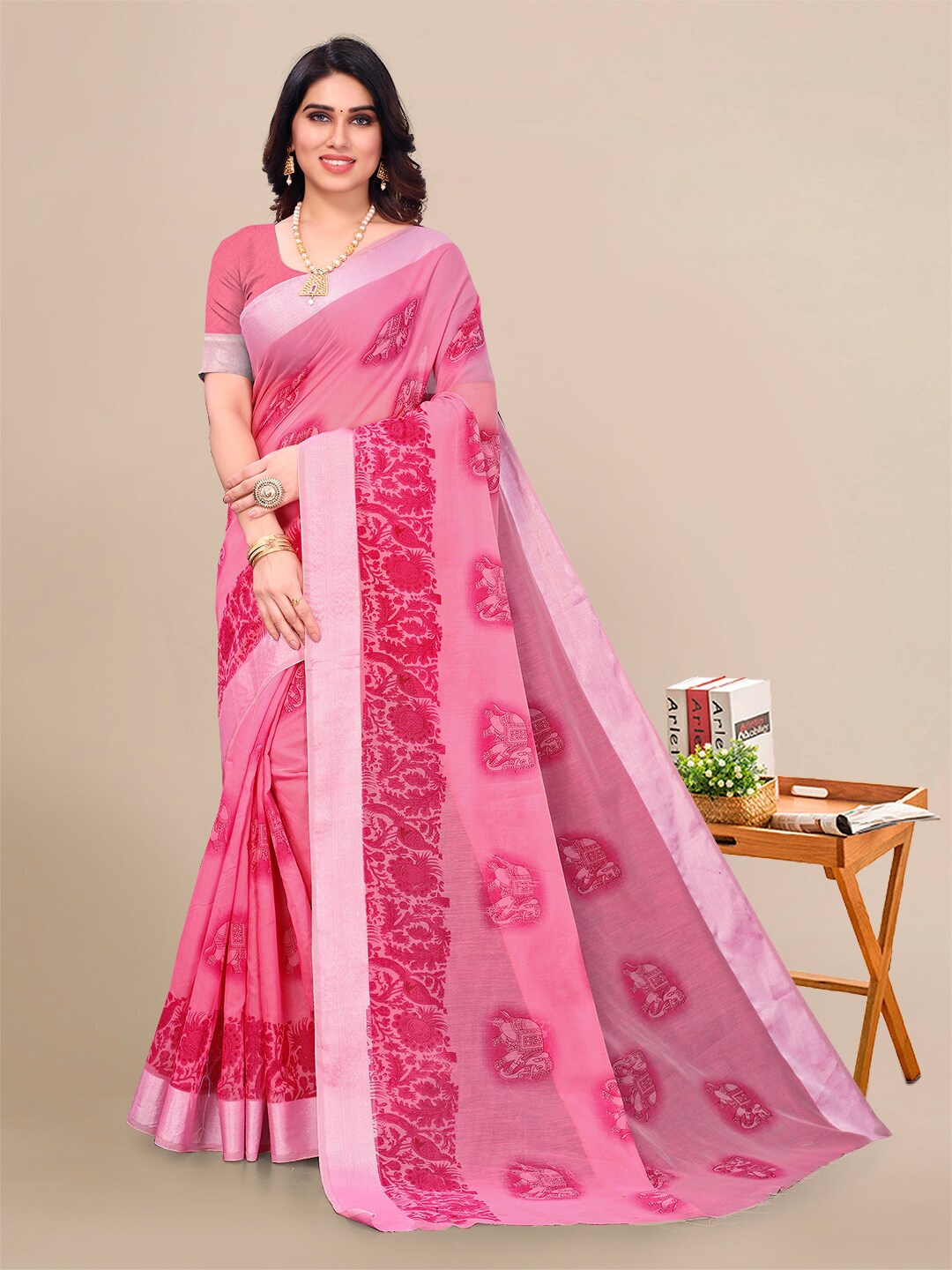 

Sidhidata Floral Pure Georgette Bandhani Saree, Pink