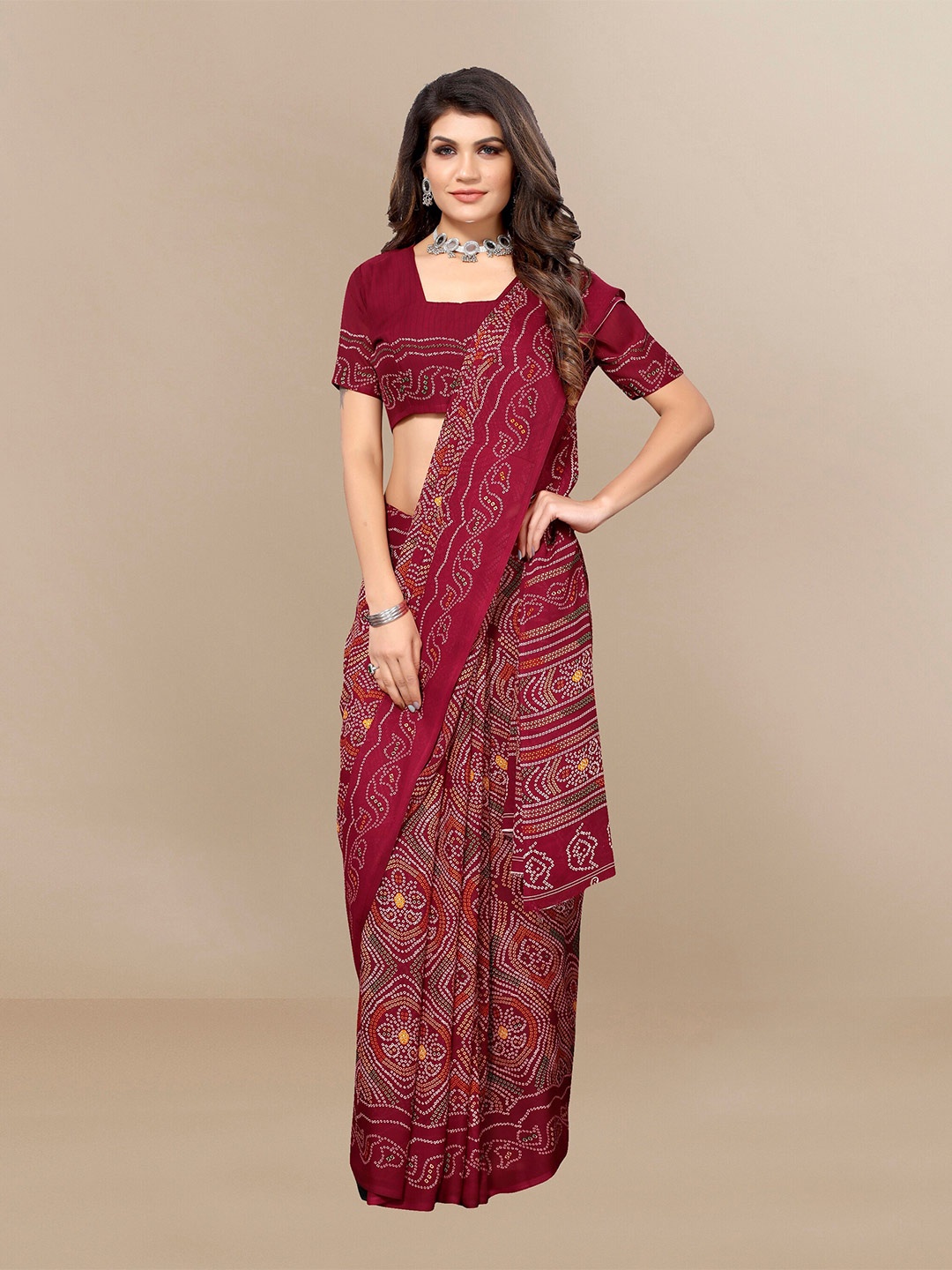

Sidhidata Bandhani Pure Georgette Bandhani Saree, Red