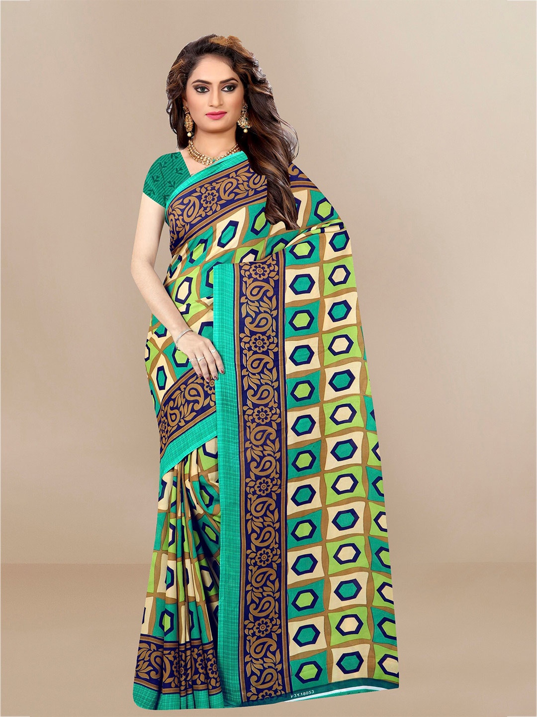 

Sidhidata Floral Pure Georgette Bandhani Saree, Green