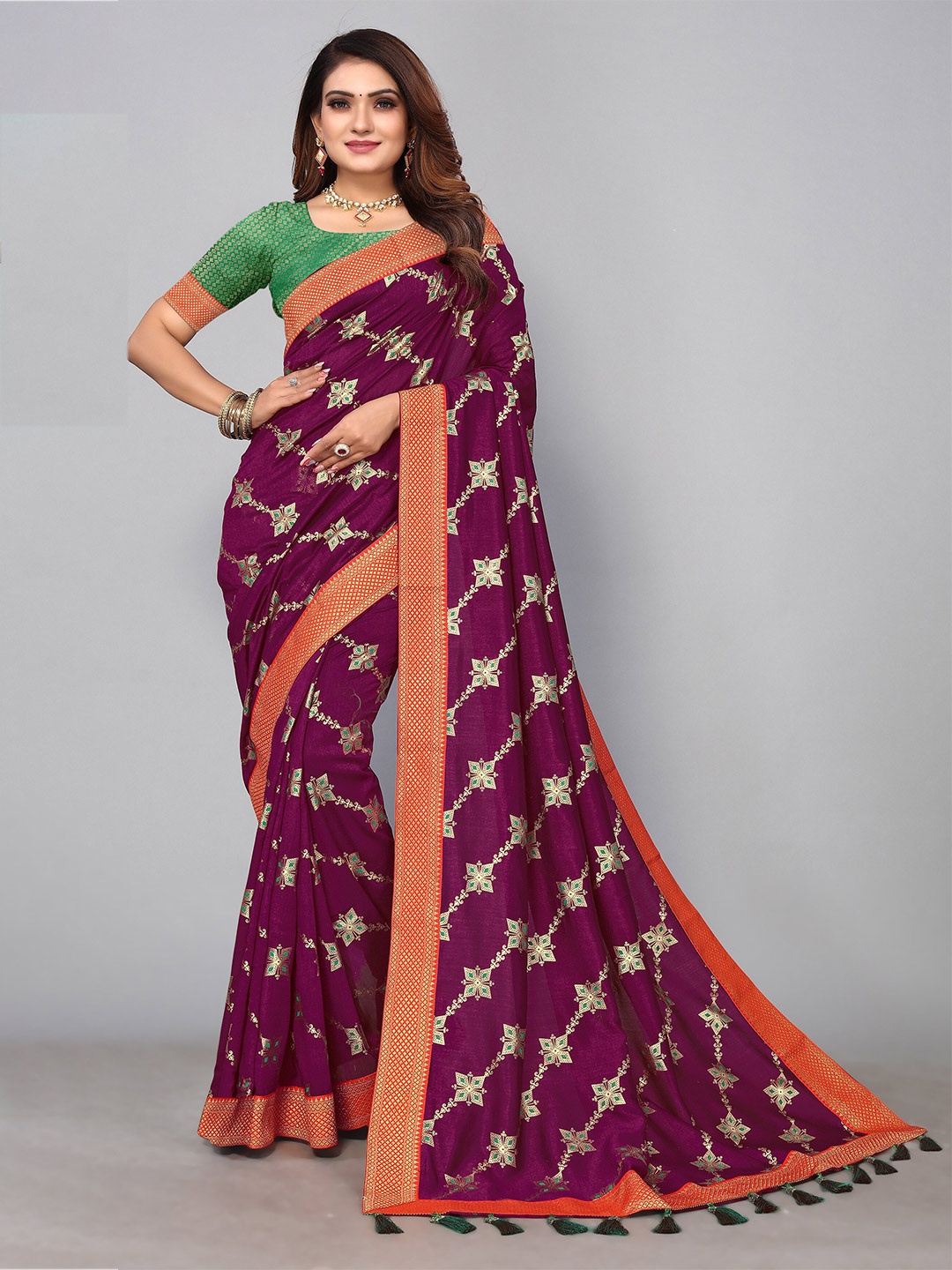 

KALINI Woven Design Pure Silk Saree, Purple