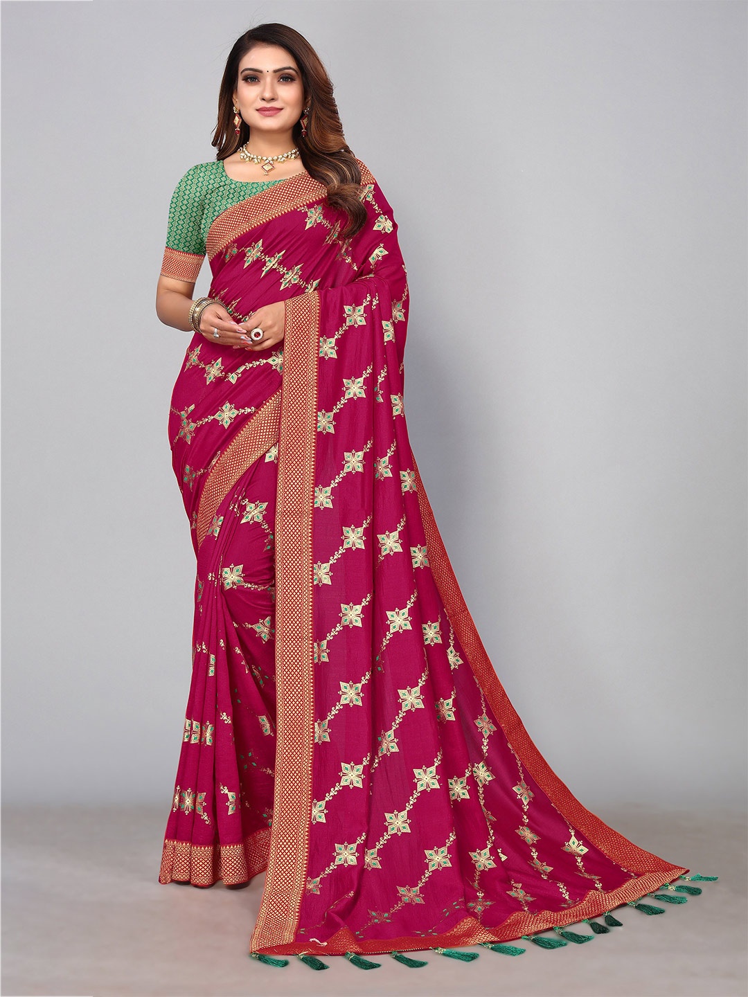 

KALINI Ethnic Motifs Pure Silk Saree, Pink