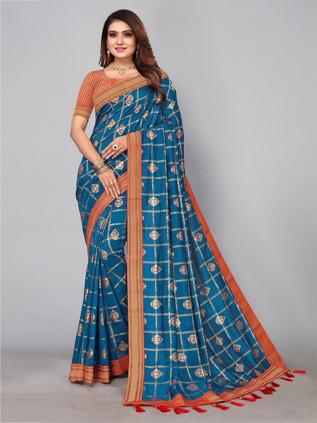 

KALINI Woven Design Pure Silk Saree, Navy blue