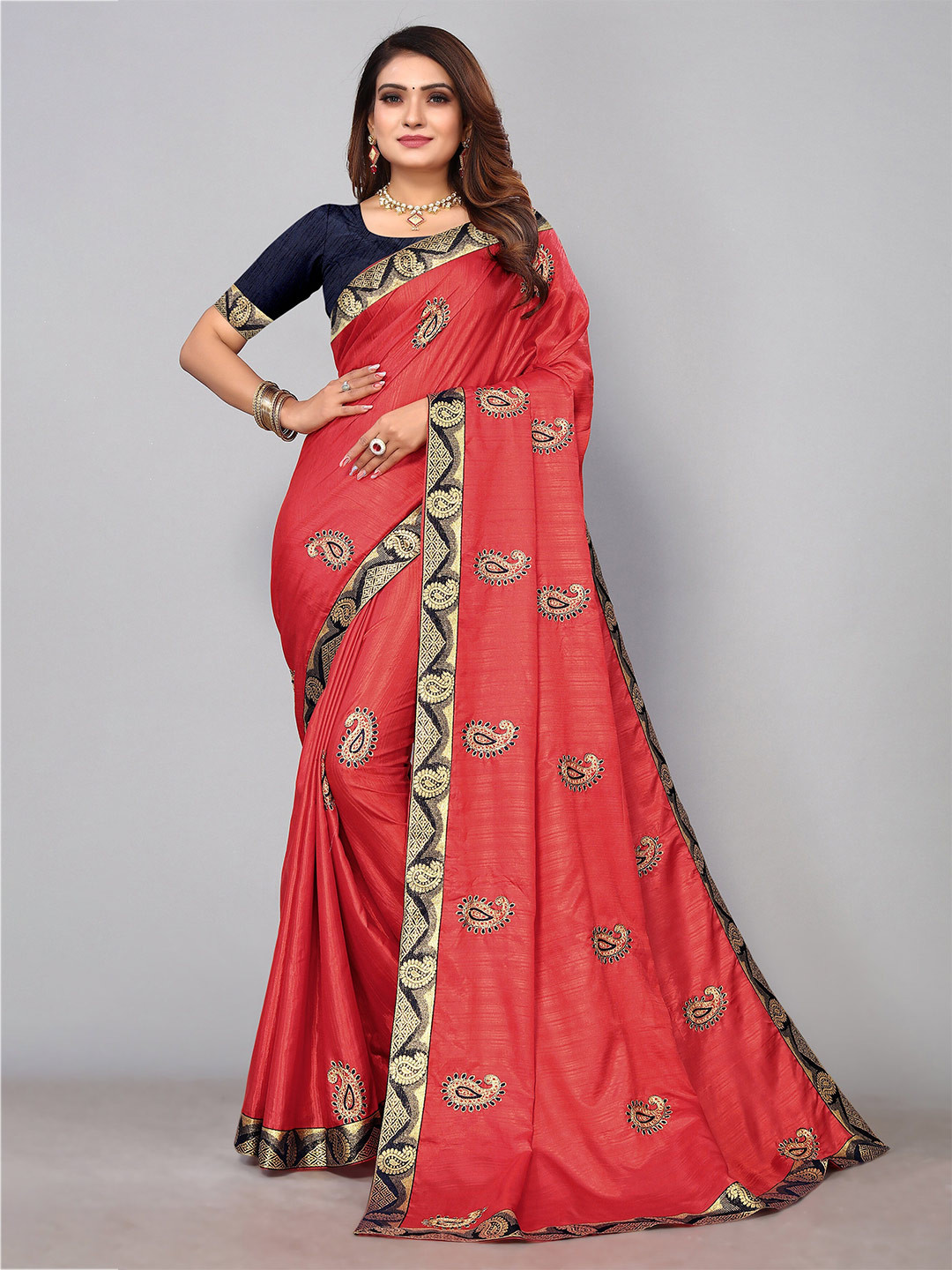 

KALINI Paisley Zari Pure Silk Saree, Red