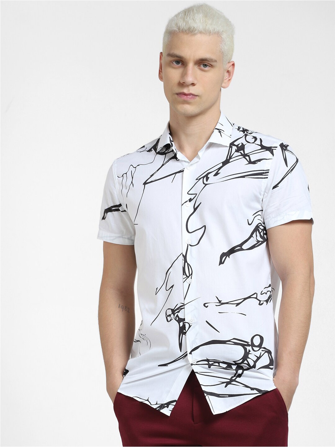 

Jack & Jones Men Abstract Printed Cotton Casual Shirt, White