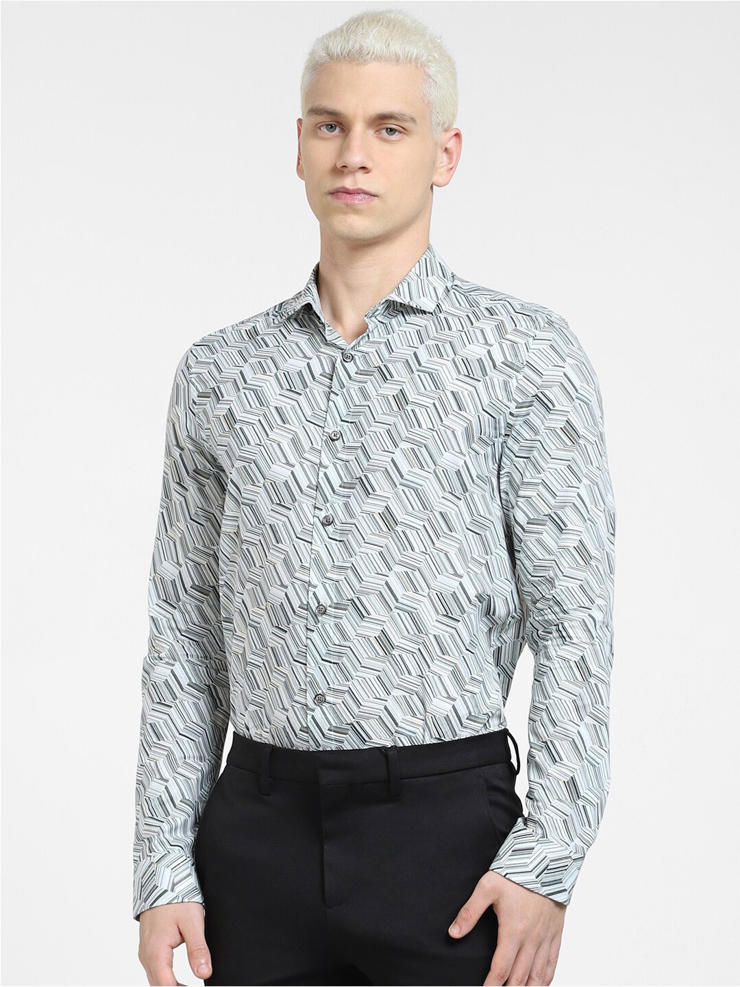 

Jack & Jones Men Slim Fit Printed Cotton Formal Shirt, Grey