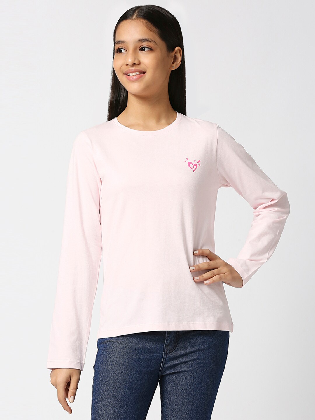 

JUSTICE Girls Long Sleeve Round Neck Cotton T-shirt, Pink