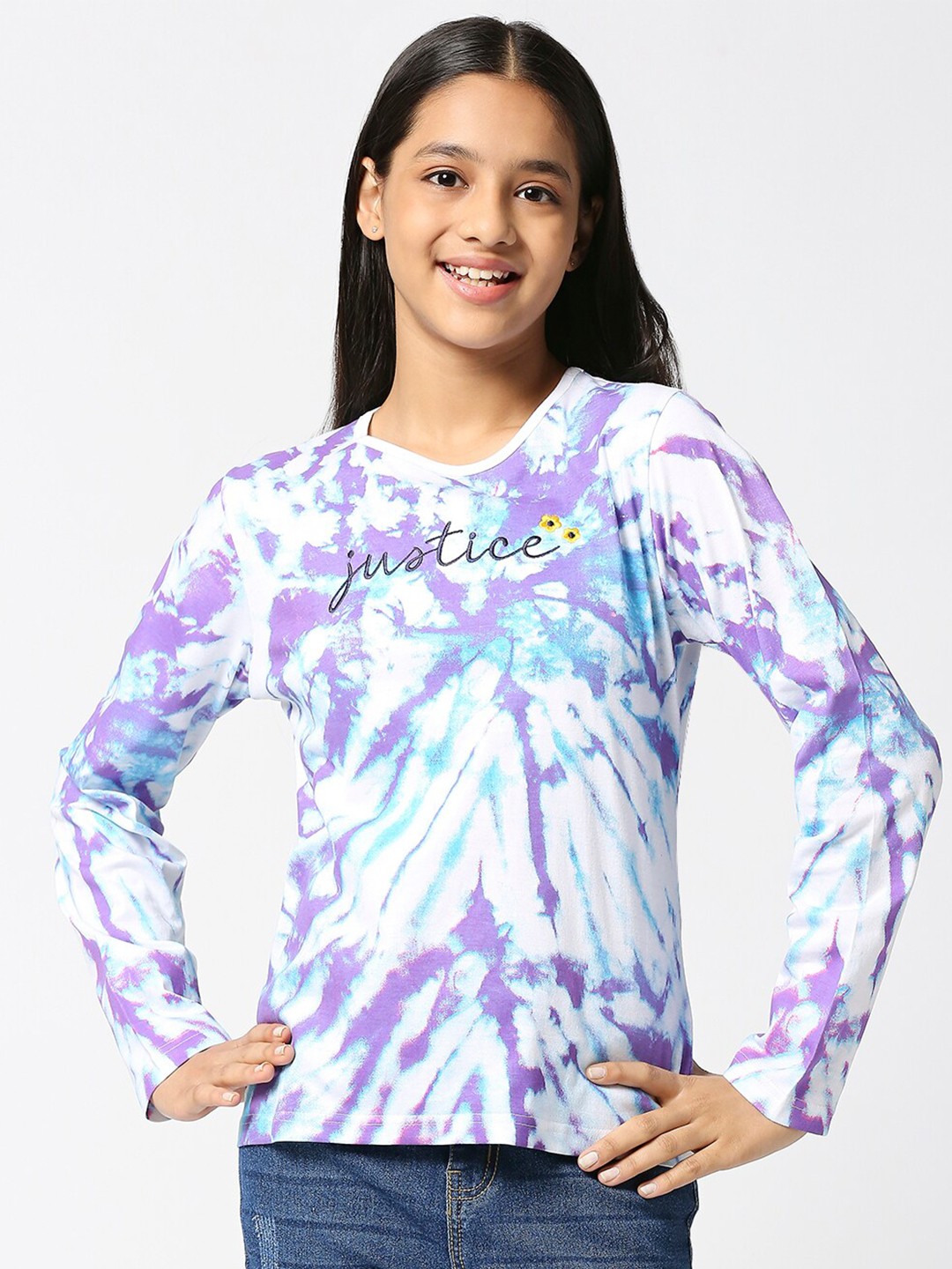 

JUSTICE Girls Tie and Dye Cotton T-shirt, White