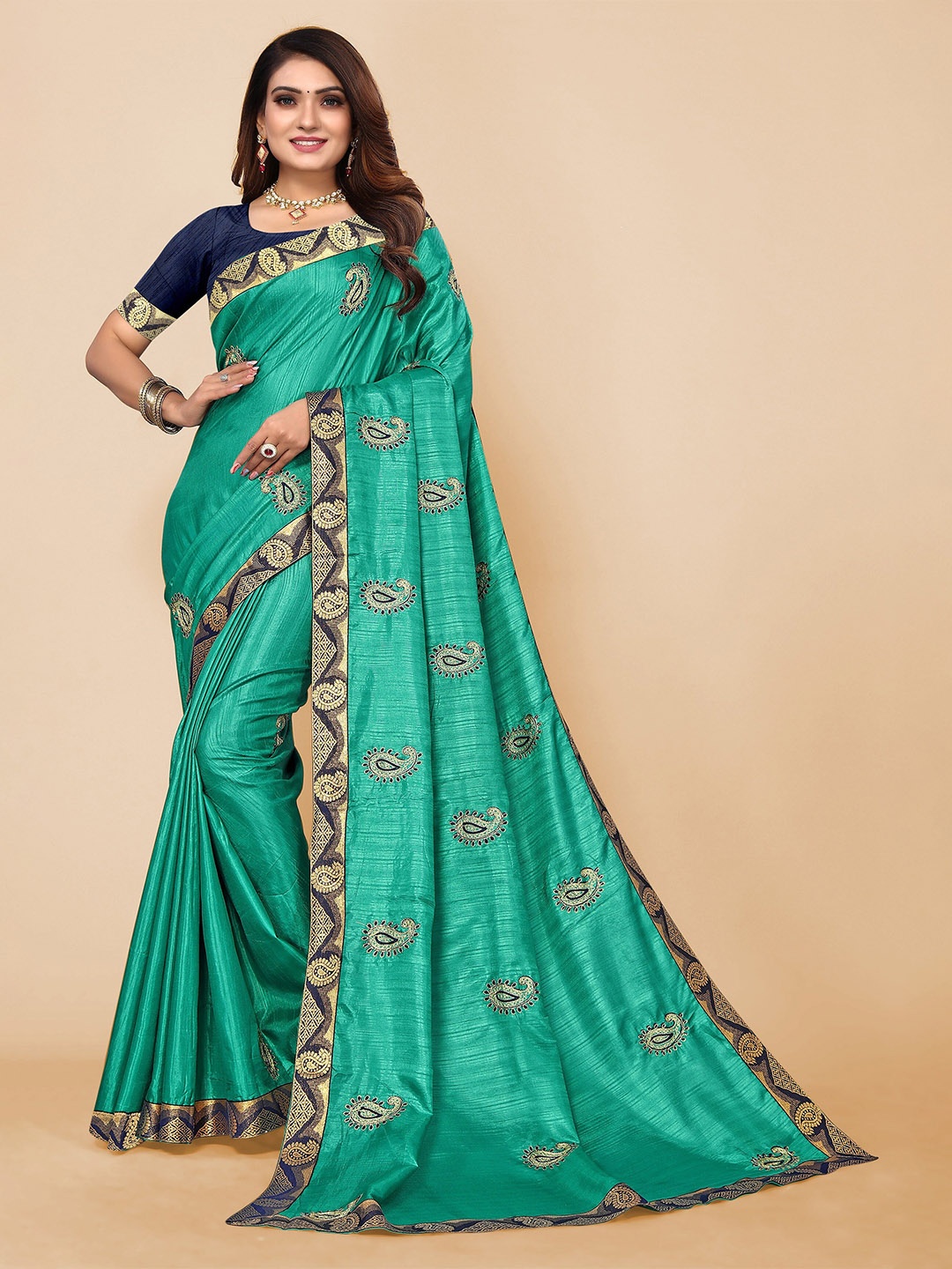 

all about you Paisley Zari Pure Silk Saree, Sea green