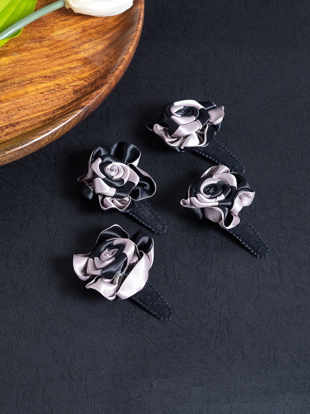 

Golden Peacock Set of 4 Lace Tic Tac Hair Clip, Black