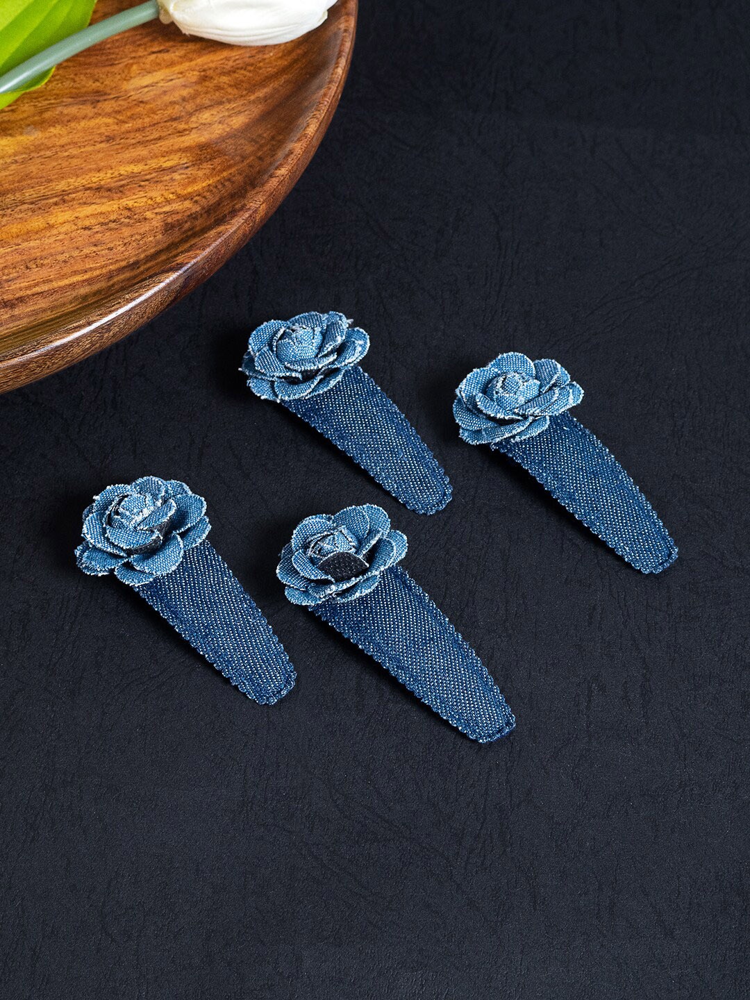

Golden Peacock Women Set of 4 Embellished Tic Tac Hair Clip, Blue