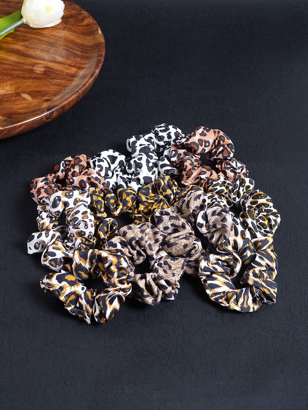 

Golden Peacock Women Pack Of 12 Printed Ponytail Holders, Black