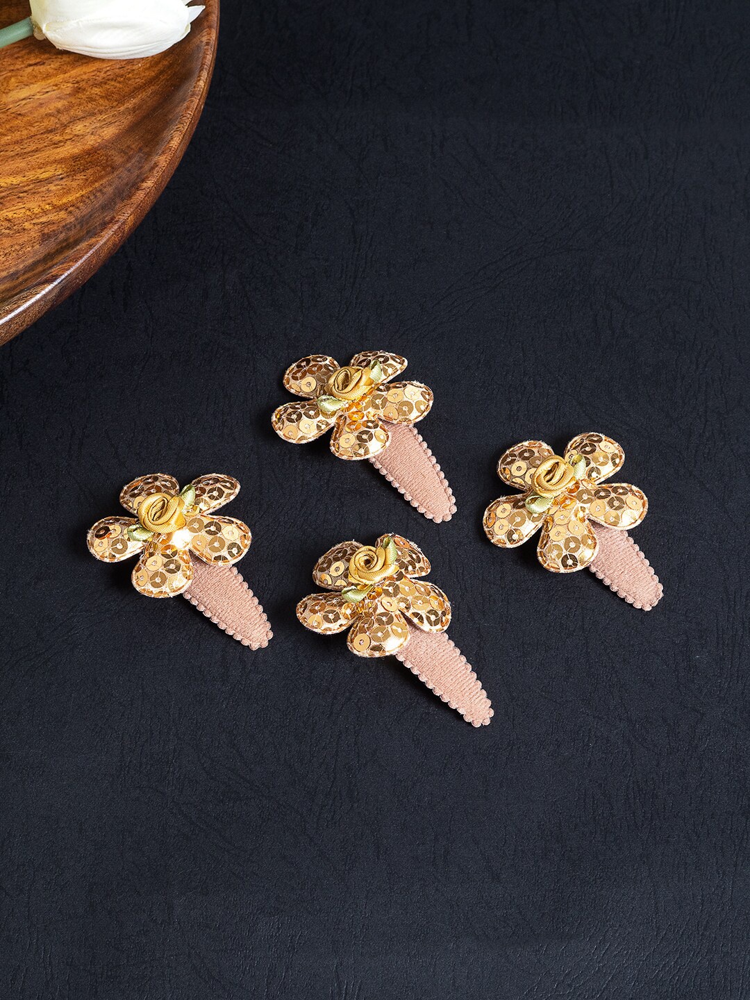 

Golden Peacock Women Set of 4 Embellished Tic Tac Hair Clip, Brown