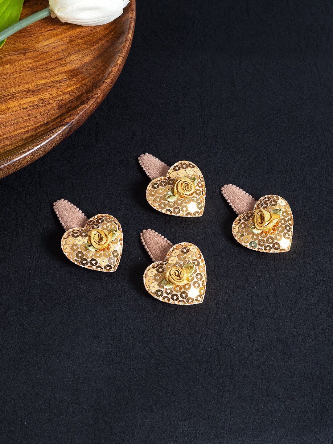 

Golden Peacock Women Set of 4 Embellished Tic Tac Hair Clip, Gold