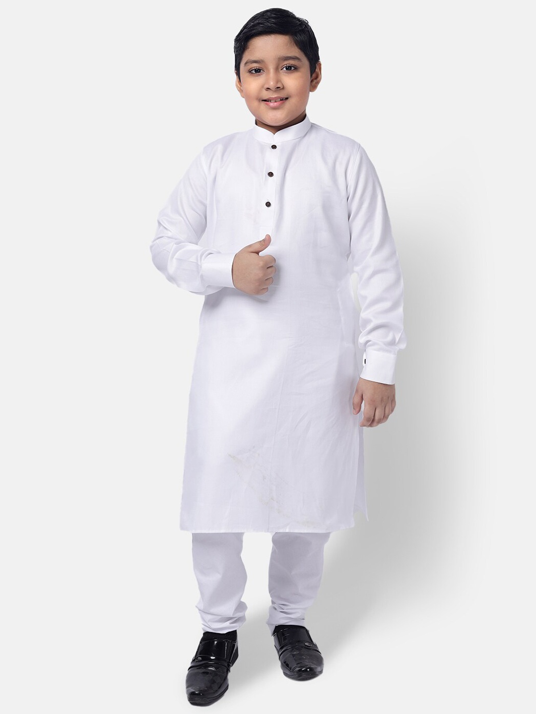

NAMASKAR Boys Mandarin collar Pure Cotton Kurta with Churidar, White