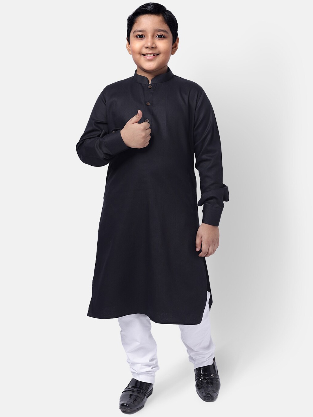 

NAMASKAR Boys Mandarin Collar Kurta with Churidar, Black