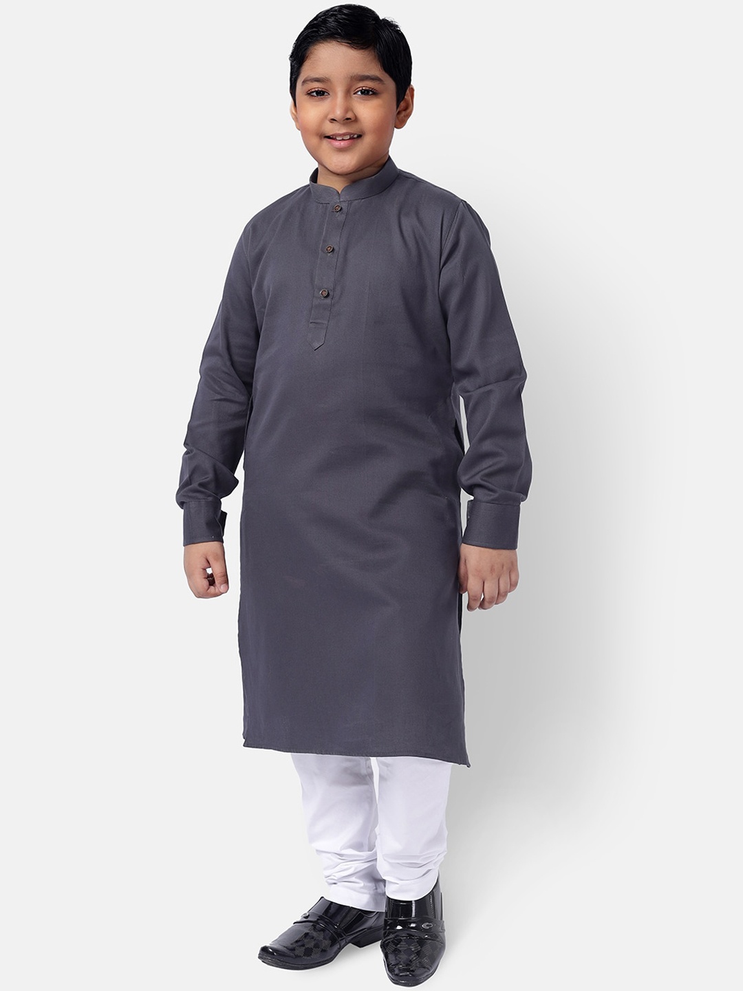 

NAMASKAR Boys Pure Cotton Kurta with Churidar, Grey