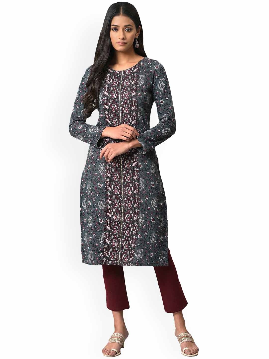 

W Women Ethnic Motifs Printed Kurta, Grey