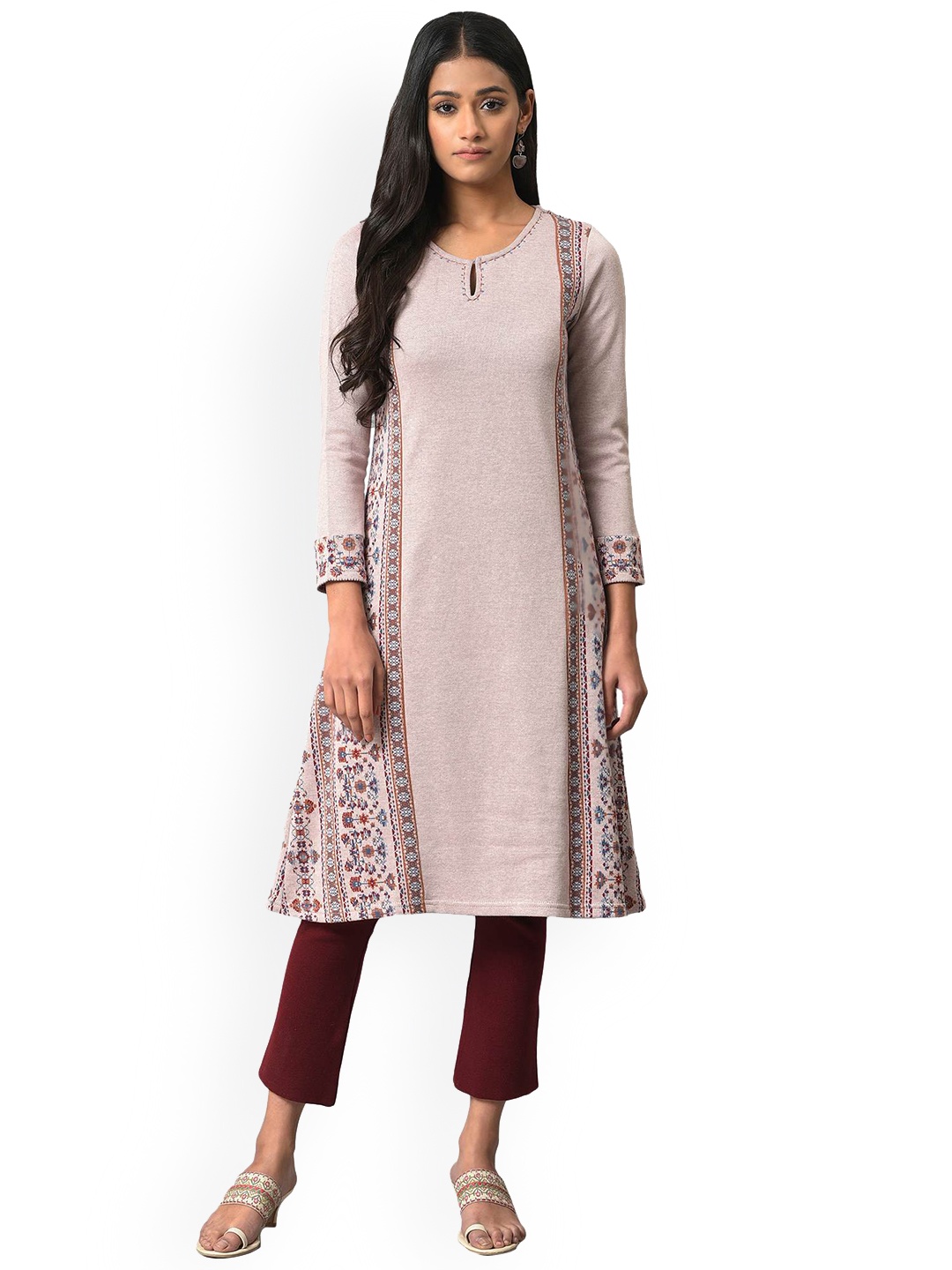 

W Women Floral Keyhole Neck Kurta, Grey