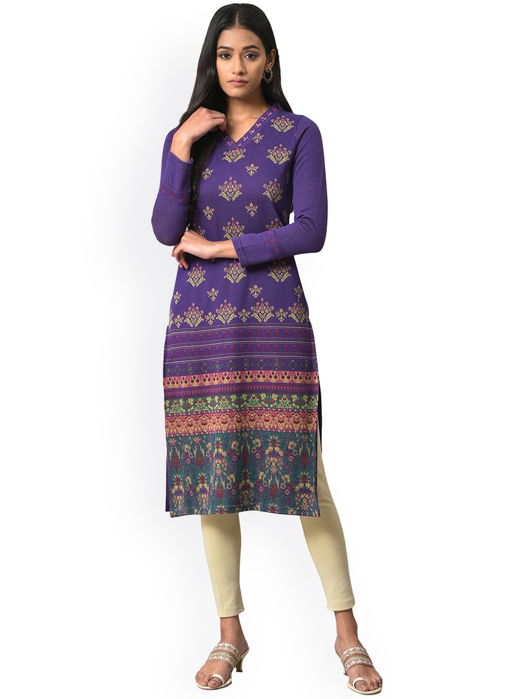 

W Women Ethnic Motifs Printed Kurta, Purple