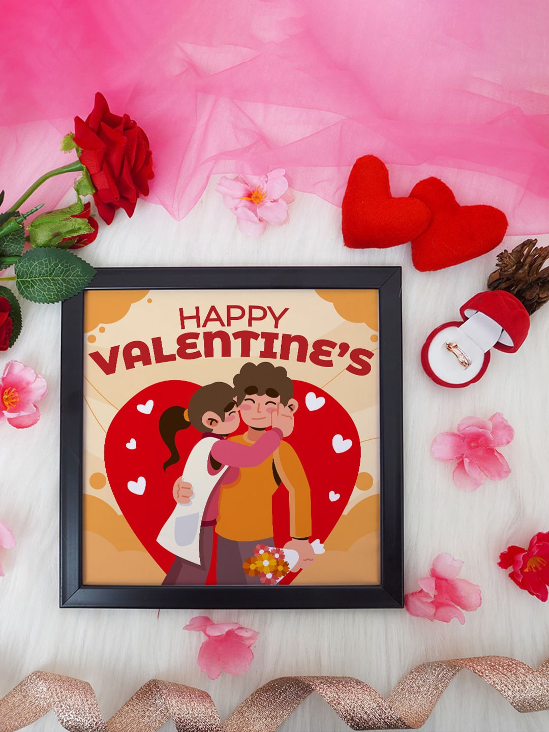 

Crazy Corner Valentine's Day Gift Yellow 2 Pcs Printed Photo Frame and Finger Ring