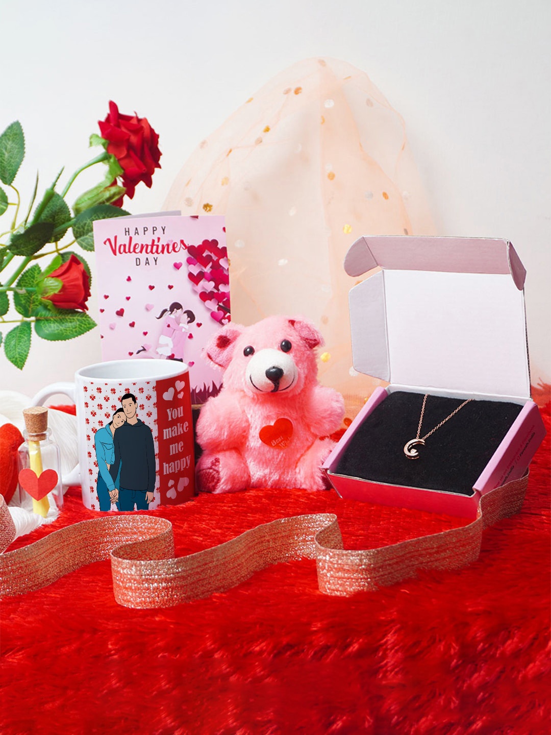 

Crazy Corner Valentine's Day Gift Red & Pink 6-Pcs Mug & Pendant with Card & Teddy