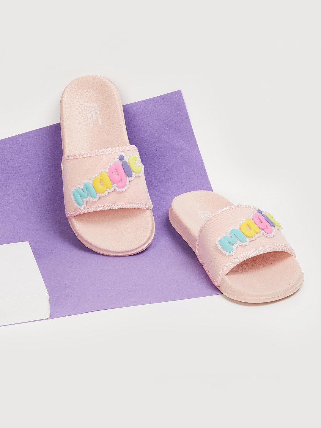 

Fame Forever by Lifestyle Girls Printed Rubber Sliders, Pink