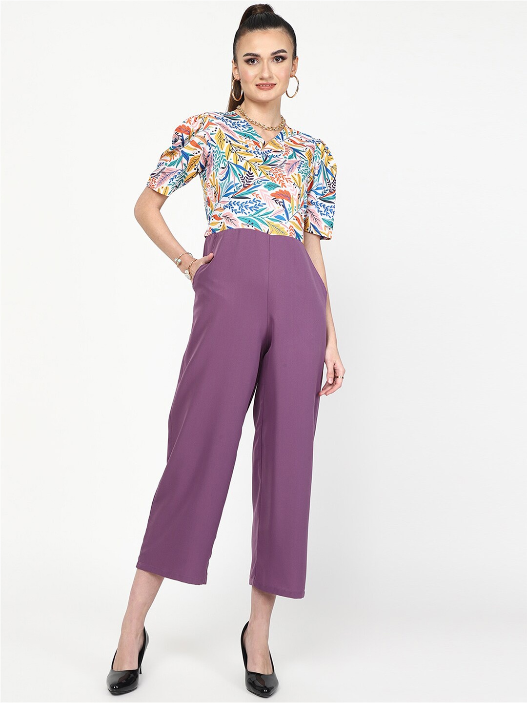 

J Turritopsis Women Printed V-Neck Basic Jumpsuit, Purple