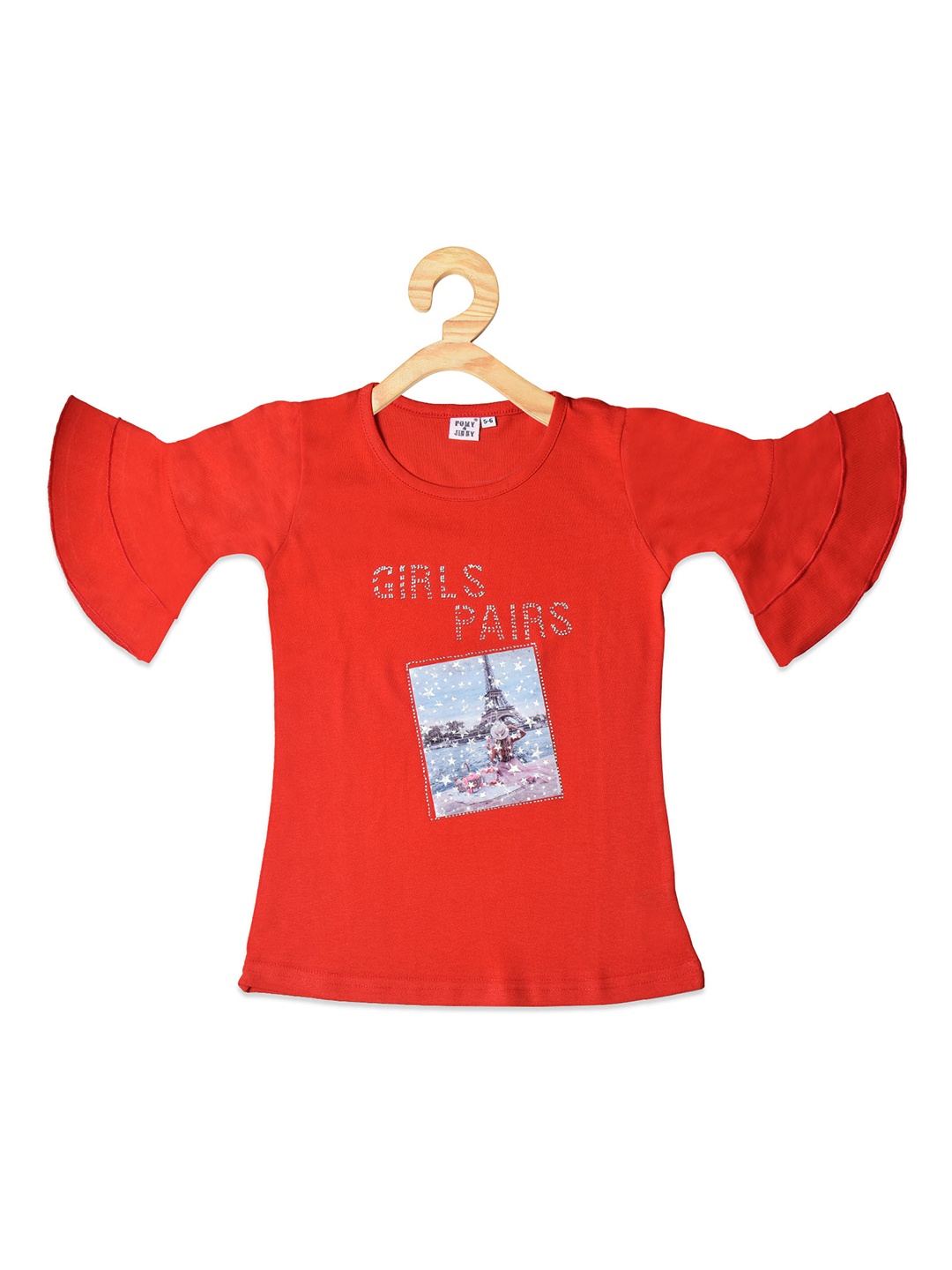 

POMY & JINNY Girls Typography Print Cotton Top, Red