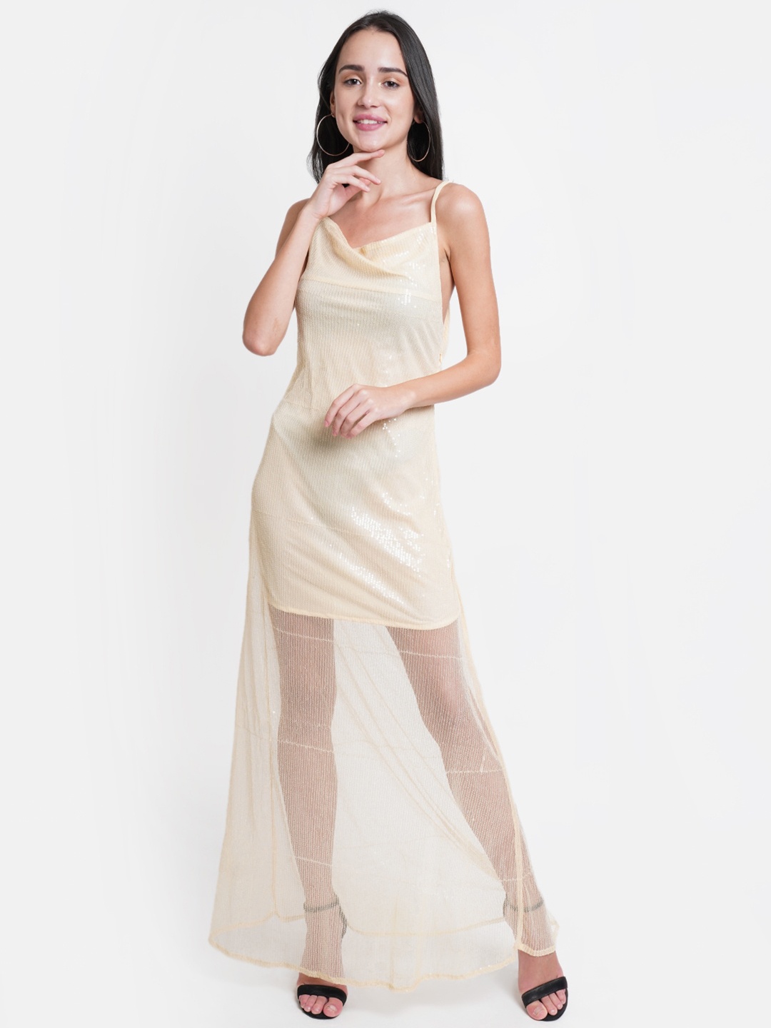 

DODO & MOA Sequined Embellished Net Sheath Maxi Dress, Beige