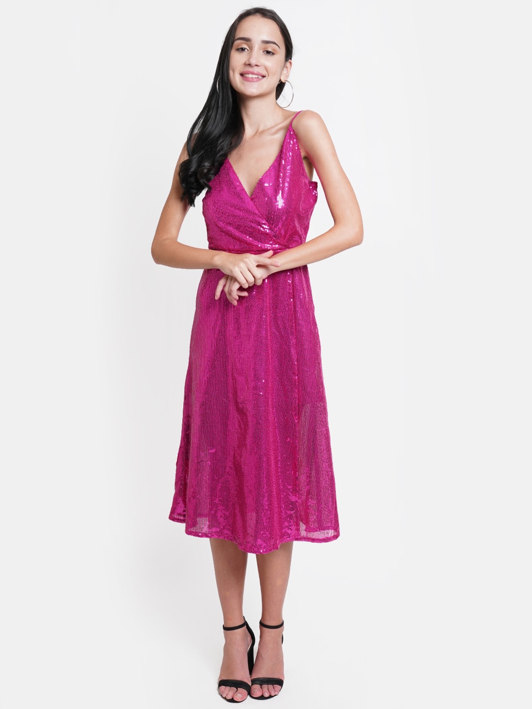 

DODO & MOA Embellished Satin Midi Dress, Pink