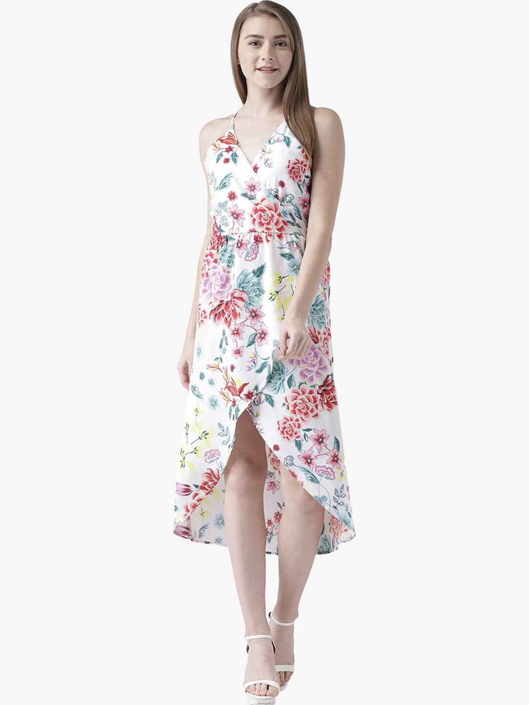 

DODO & MOA Floral Printed Shoulder Strap Midi Dress, White