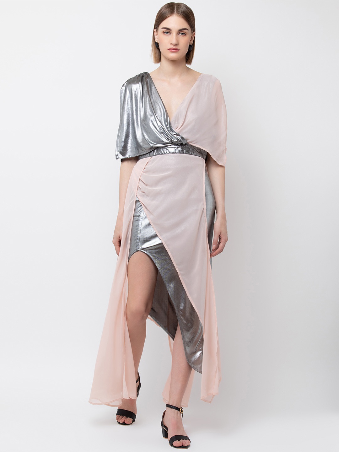 

DODO & MOA Slit Sleeve Maxi Dress, Silver