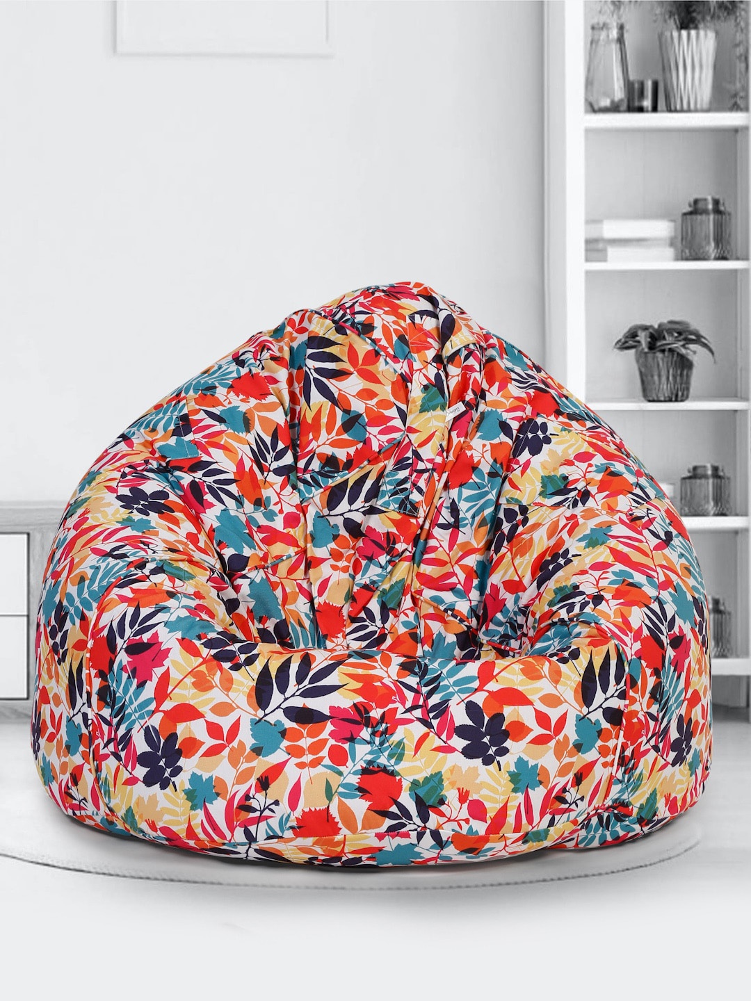SAKA DESIGNS Red & Blue Printed Canvas XXL Bean Bag Cover