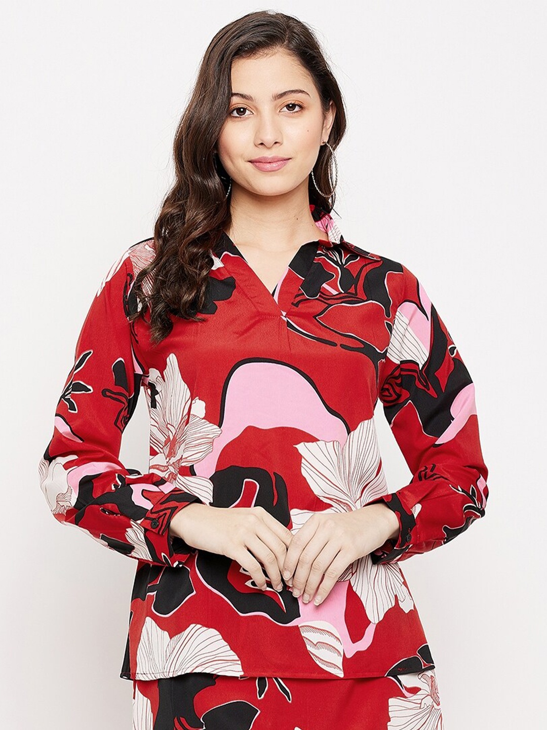 

Fashfun Floral Print Crepe Top, Red