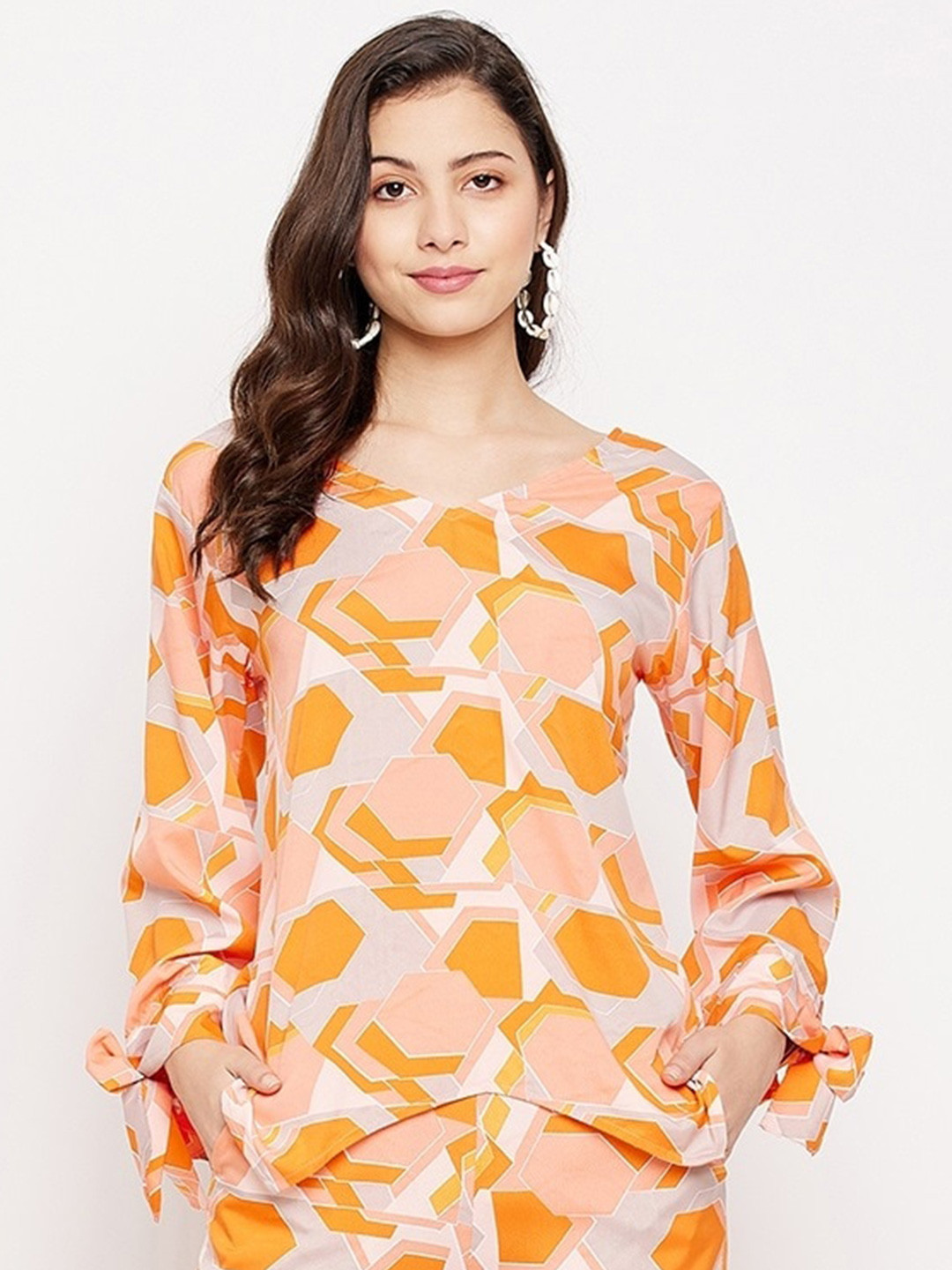

Fashfun Geometric Print Crepe Top, Orange