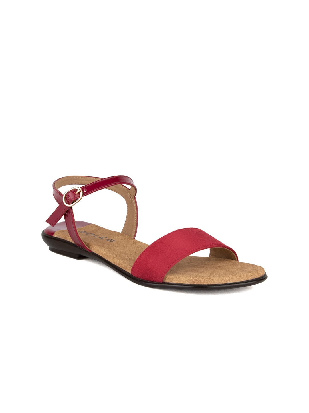 

SOLES Women Ankle Loop Open Toe Flats, Red