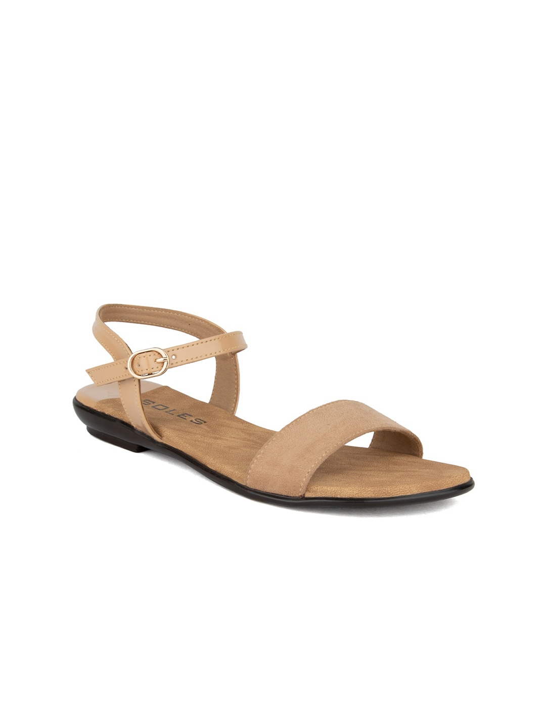 

SOLES Women Ankle Loop Open Toe Flats, Beige
