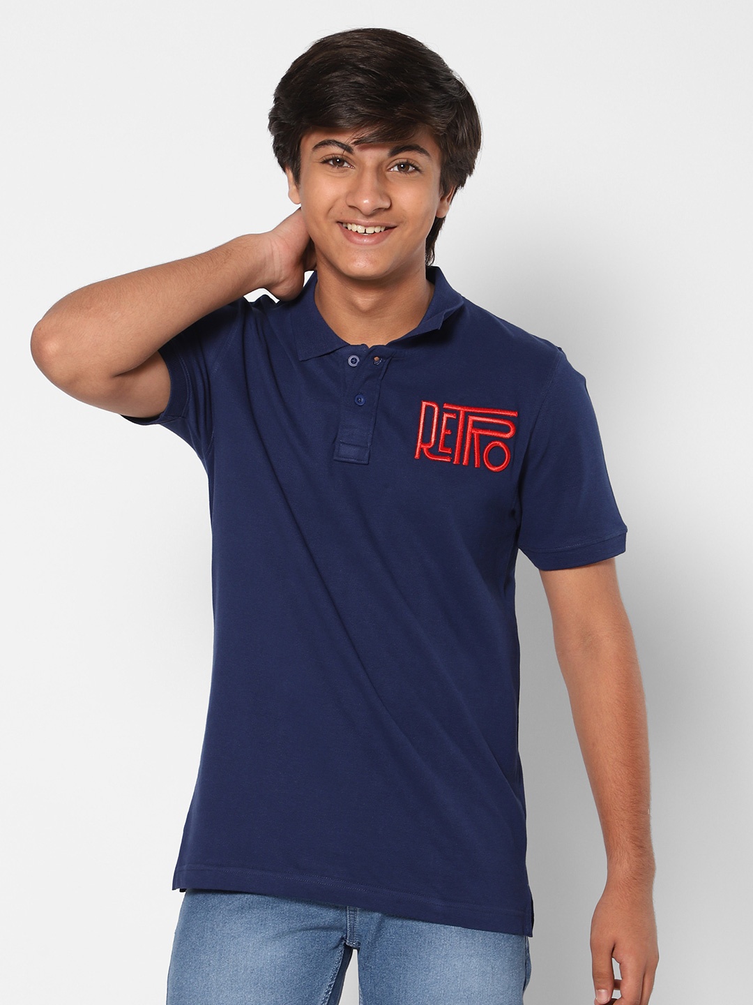 

TeenTrums Boys Polo Collar Indigo Cotton T-shirt, Navy blue