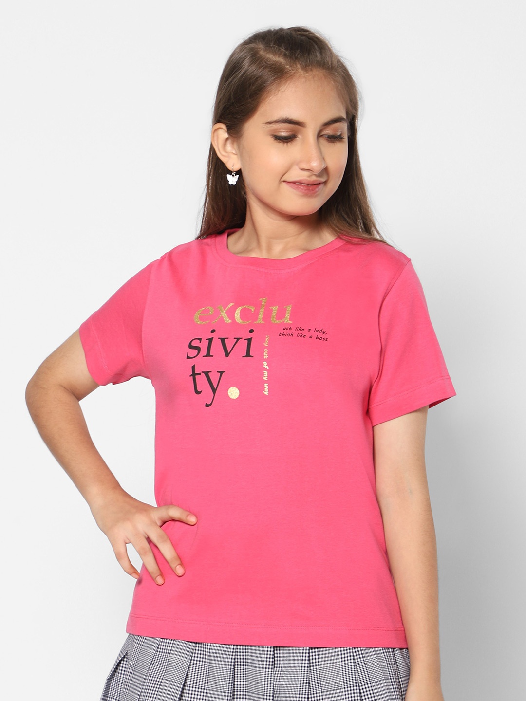 

TeenTrums Girls Typography Printed Cotton T-shirt, Pink