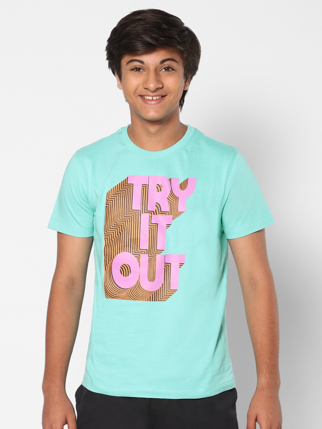 

TeenTrums Boys Typography Printed Cotton T-shirt, Teal