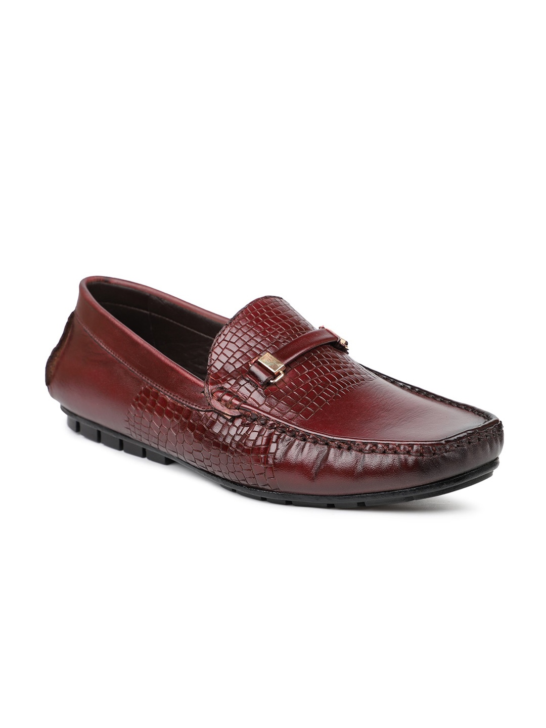 

PRIVO by Inc.5 Men Textured Leather Loafers, Maroon