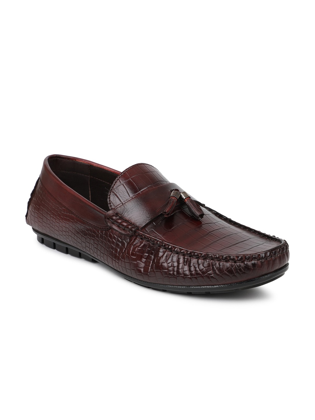 

PRIVO by Inc.5 Men Textured Leather Loafers, Maroon