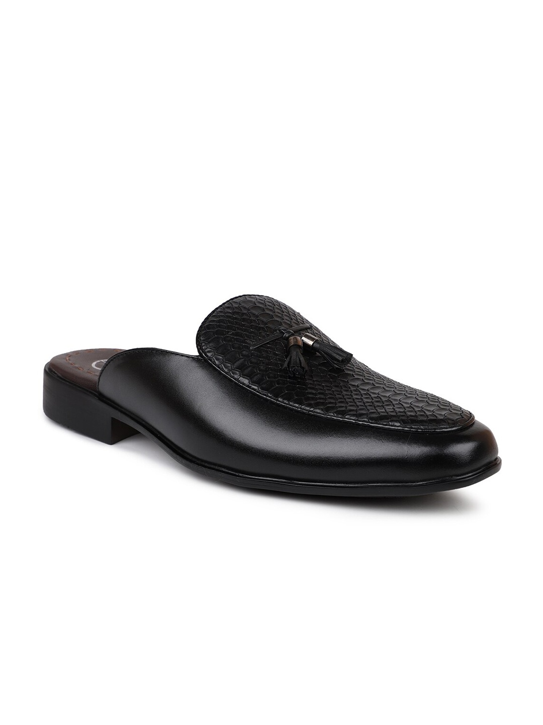 

PRIVO by Inc.5 Men Black Leather Shoe-Style Sandals