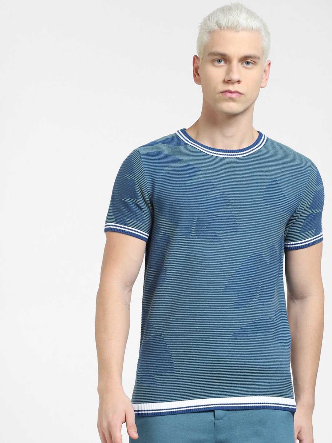 

Jack & Jones Men Striped Slim Fit Cotton T-shirt, Blue
